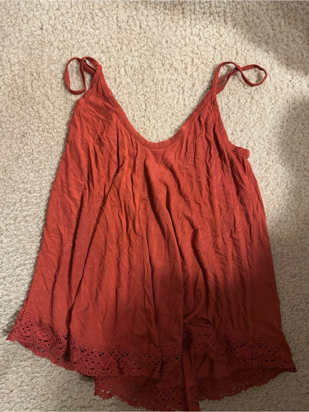 LOFT Rust Orange Spaghetti Strap Camisole with Lace Hem